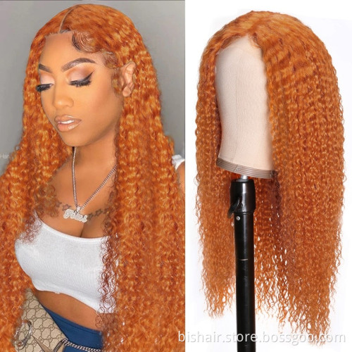 BIS Ombre Orange Ginger Color Lace Front Kinky Curly Wigs 150% Brazilian Remy 4x4 Transparent Lace Human Hair Wigs For Women